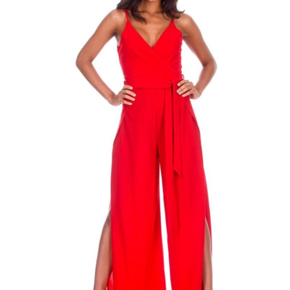 Split wide leg jumpsuit
